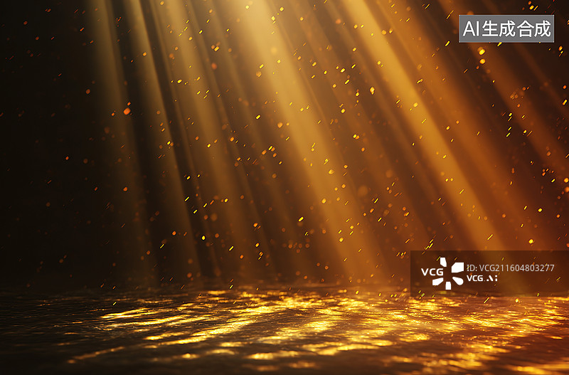 【AI数字艺术】金色光束洒落水面图片素材