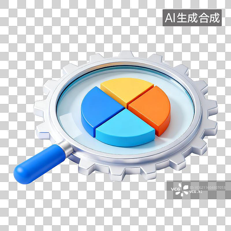 【AI数字艺术】通过放大镜与齿轮分析数据图片素材