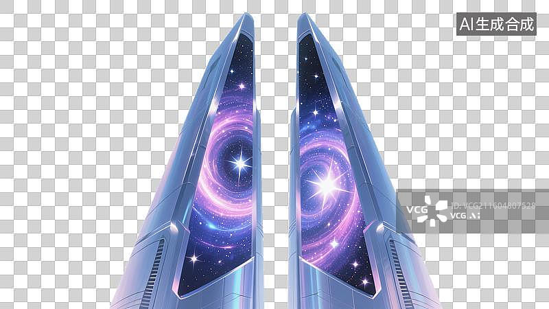 【AI数字艺术】星河幻梦双子塔图片素材