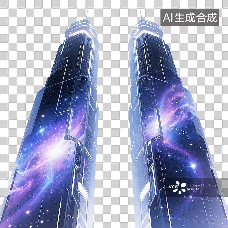 【AI数字艺术】星河双子塔：宇宙奇迹图片素材