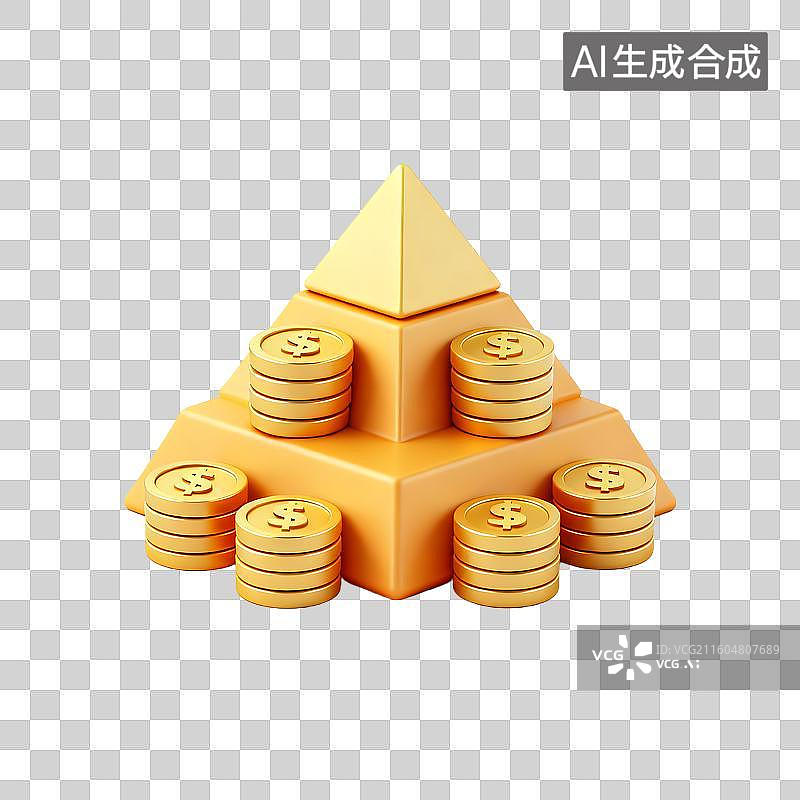 【AI数字艺术】金字塔形金币堆叠的财富象征图片素材