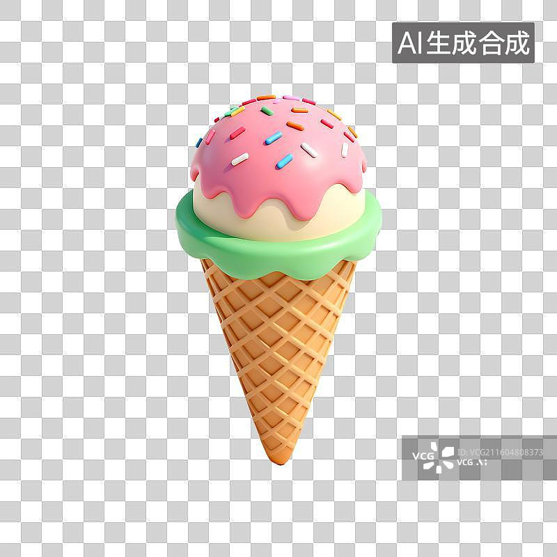 【AI数字艺术】带有粉色糖霜的美味冰淇淋甜筒图片素材