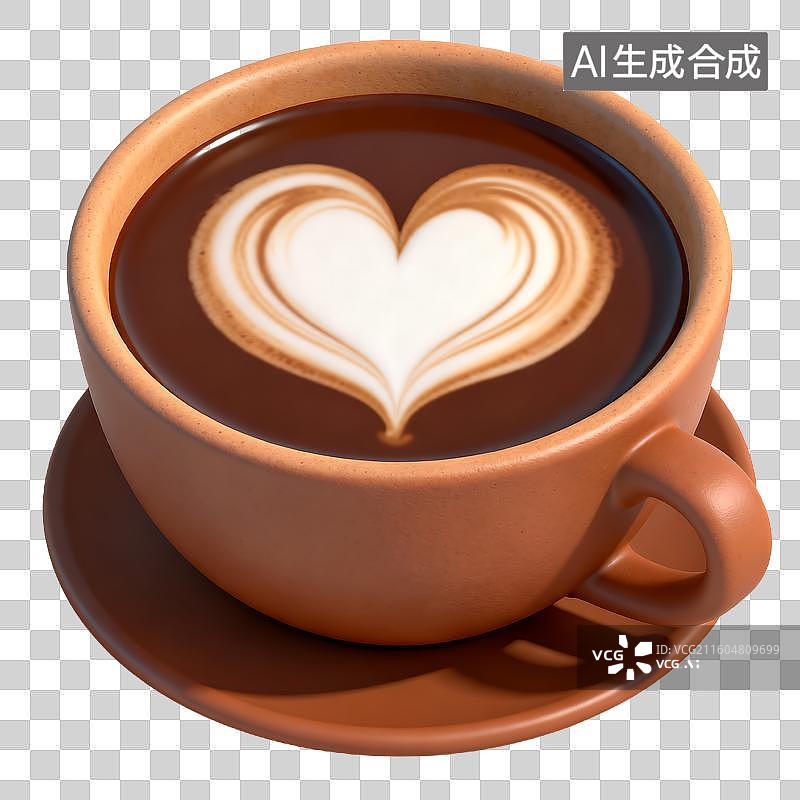 【AI数字艺术】一杯带有心形拉花的咖啡图片素材