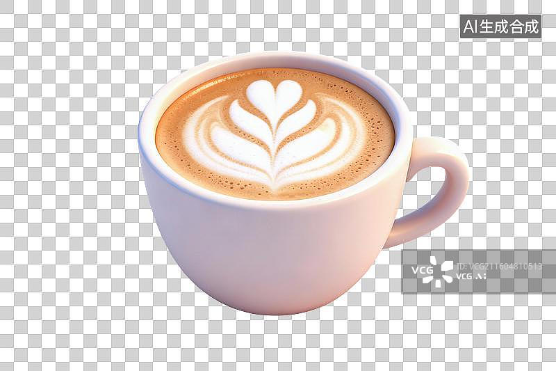 【AI数字艺术】卡通风格，一杯卡布奇洛咖啡PNG格式的免扣元素图片素材