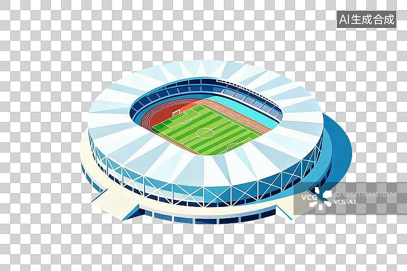 【AI数字艺术】卡通风格，一座奥体中心PNG格式的免扣元素图片素材