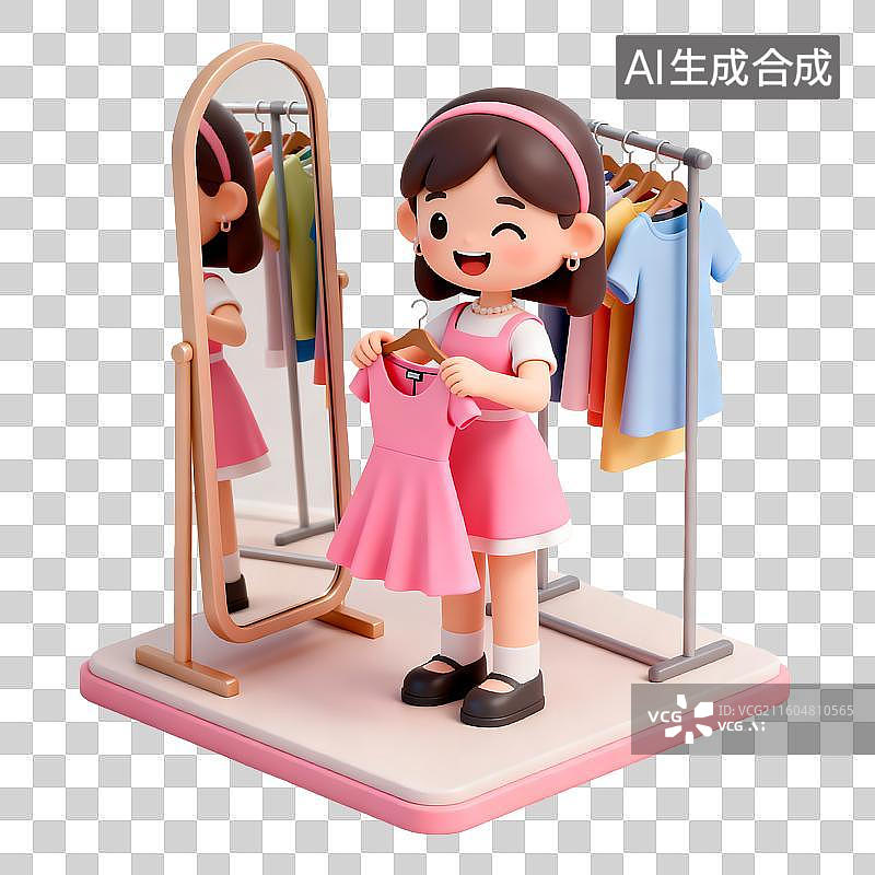【AI数字艺术】女孩挑选粉色连衣裙场景图片素材