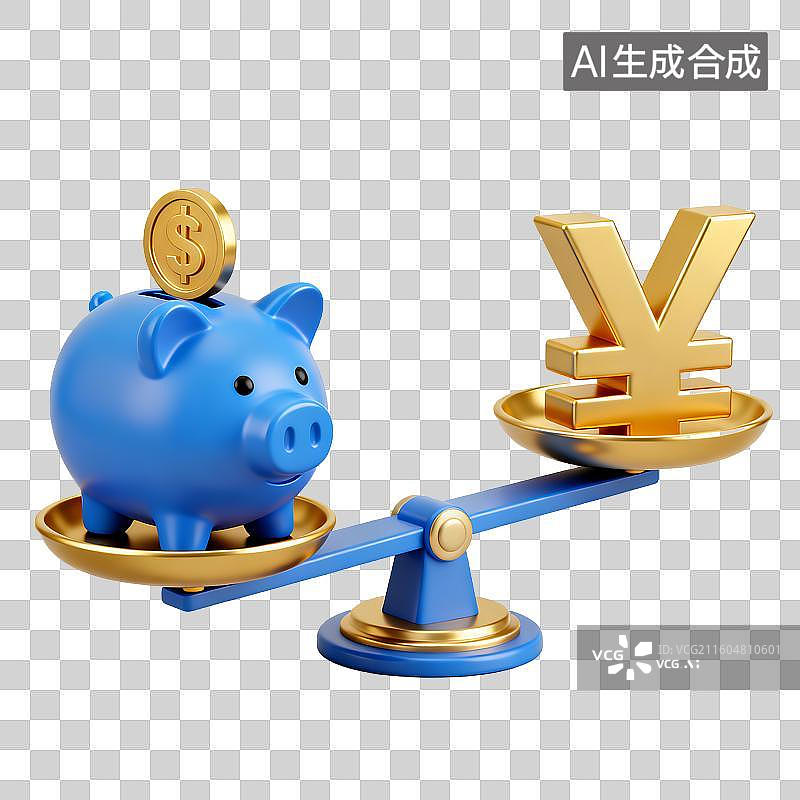 【AI数字艺术】储蓄罐与货币符号的平衡图片素材