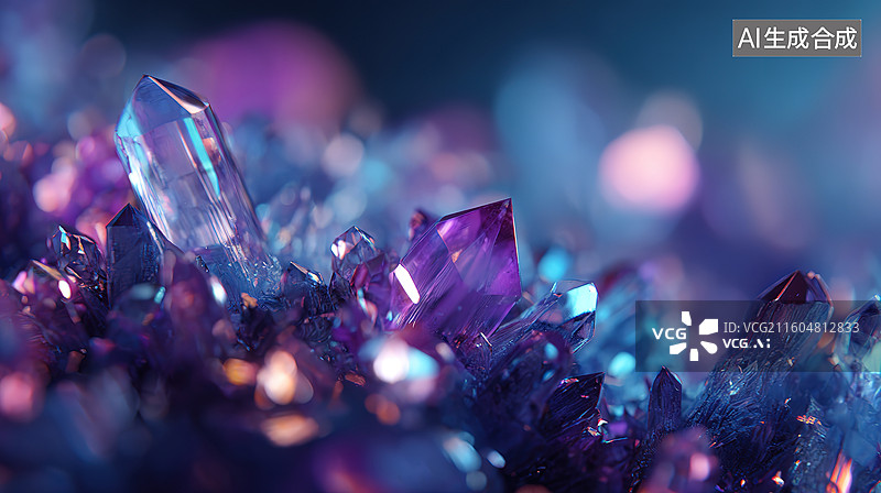 【AI数字艺术】紫色水晶簇特写图片素材