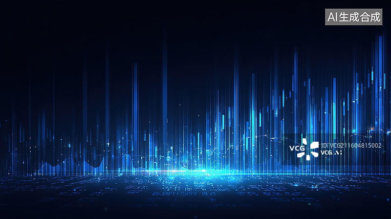 【AI数字艺术】蓝色光柱科技背景图片素材
