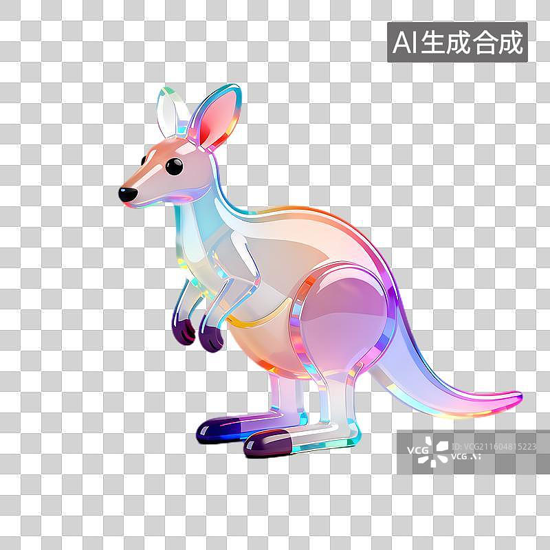 【AI数字艺术】色彩斑斓透明质感袋鼠插画图片素材