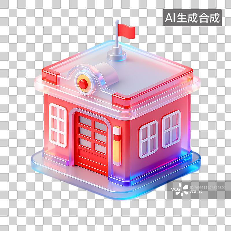 【AI数字艺术】色彩鲜艳的3D消防站建筑图片素材