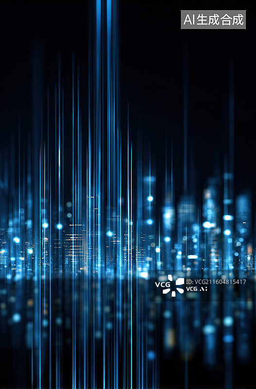 【AI数字艺术】蓝色光束城市夜景图片素材