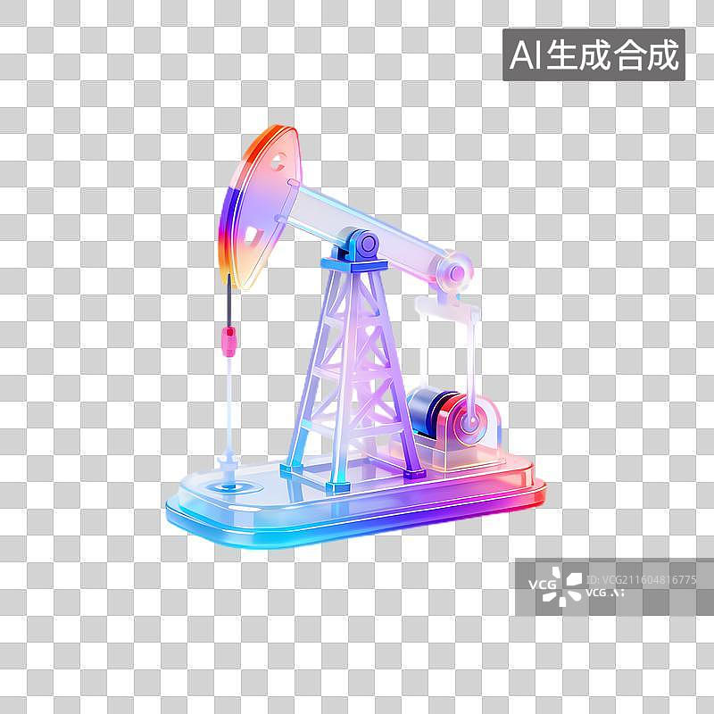 【AI数字艺术】彩色透明风格采油机插画图片素材