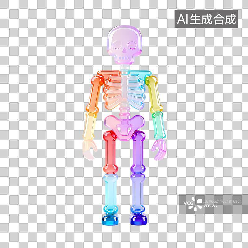 【AI数字艺术】彩色透明彩虹骨骼图示图片素材