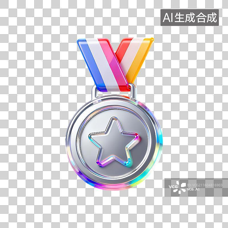 【AI数字艺术】带有星星标志的闪亮金属奖牌图片素材