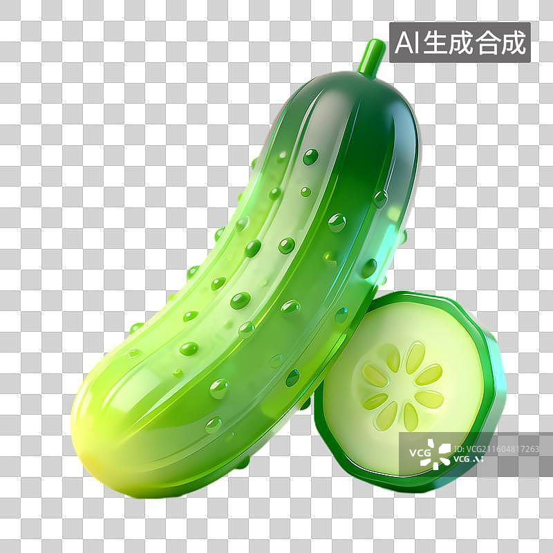 【AI数字艺术】一颗光泽翠绿的黄瓜及其切片图片素材
