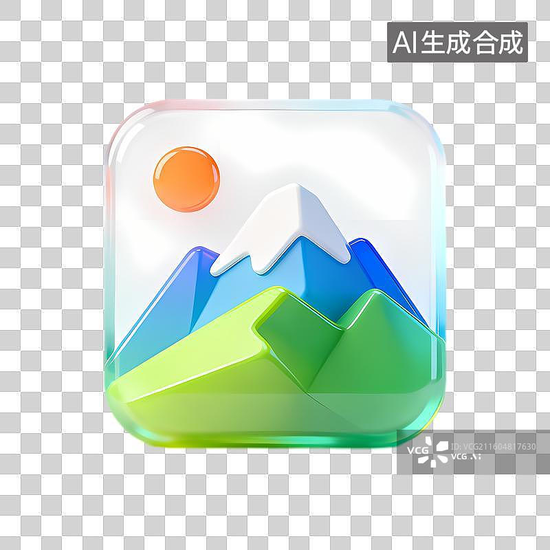 【AI数字艺术】多彩山峦风景与太阳图示图片素材