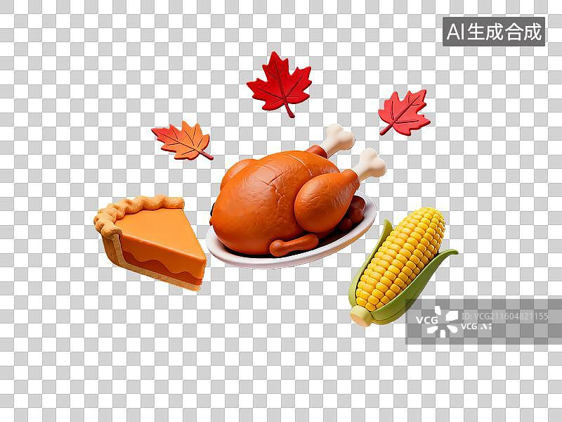 【AI数字艺术】3d西方节日感恩节食物元素图片素材
