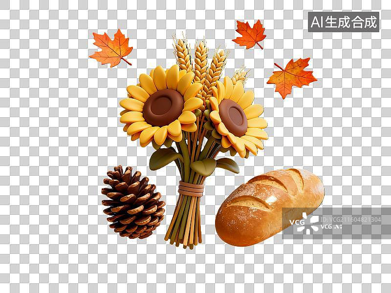 【AI数字艺术】3d西方节日感恩节食物元素图片素材