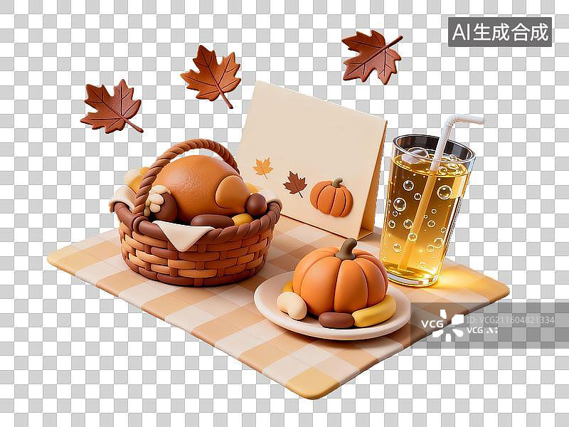 【AI数字艺术】3d西方节日感恩节食物元素图片素材