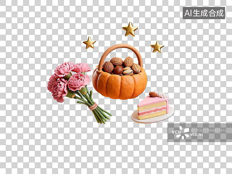 【AI数字艺术】3d西方节日感恩节食物元素图片素材