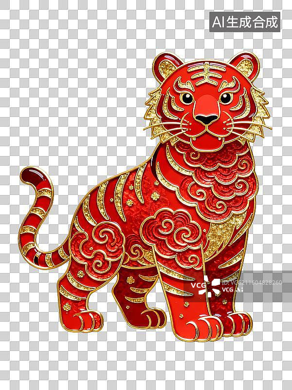 【AI数字艺术】2D新中式风格珐琅掐丝工艺十二生肖虎年元素图片素材