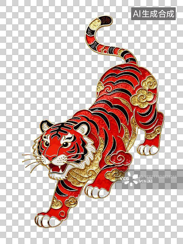 【AI数字艺术】2D新中式风格珐琅掐丝工艺十二生肖虎年元素图片素材