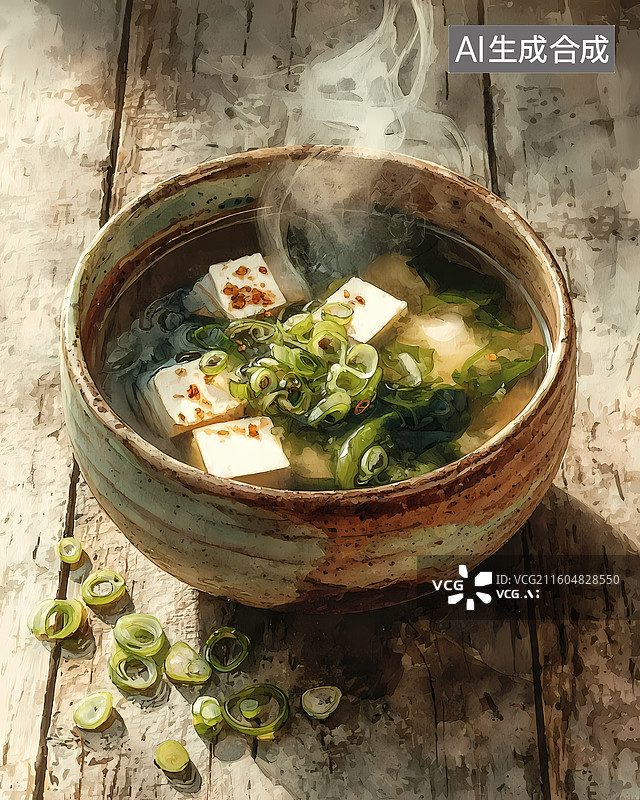 【AI数字艺术】日式味增汤美食插画图片素材