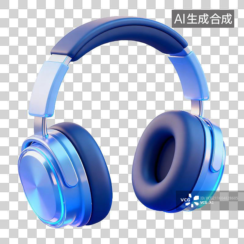 【AI数字艺术】3D蓝色磨砂科技感耳机元素图片素材