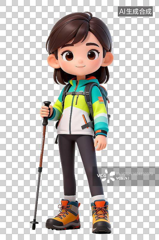 【AI数字艺术】3D卡通登山徒步人物元素图片素材