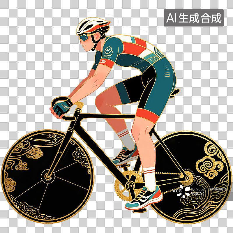 【AI数字艺术】国潮风插画免扣元素：专业自行车手在道路上飞驰，自行车运动，赛车，自行车，赛车手，国际体育比赛图片素材