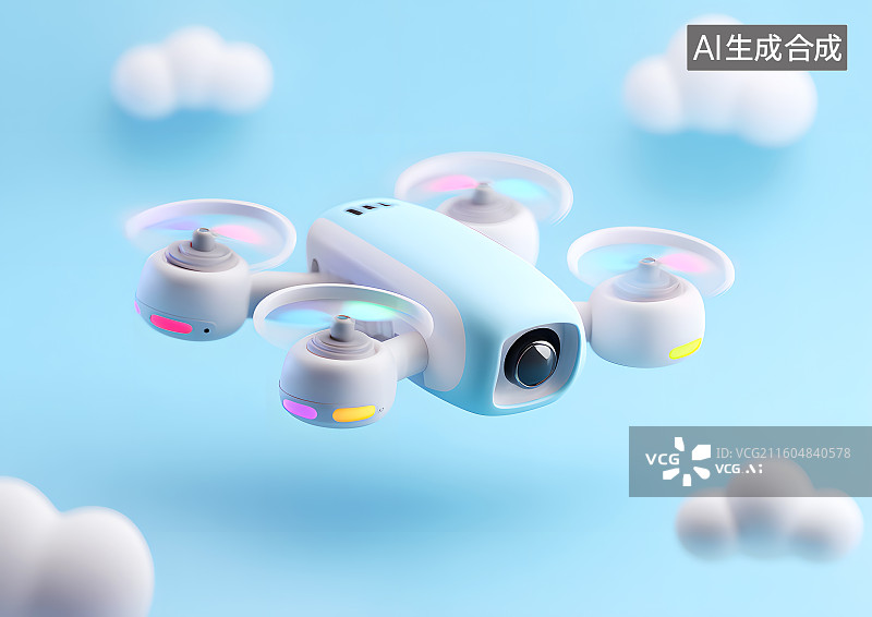 【AI数字艺术】一个彩色卡通无人机图片素材
