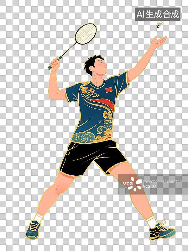 【AI数字艺术】国潮风插画免扣元素：羽毛球，羽毛球运动，锻炼，比赛，国际体育比赛图片素材