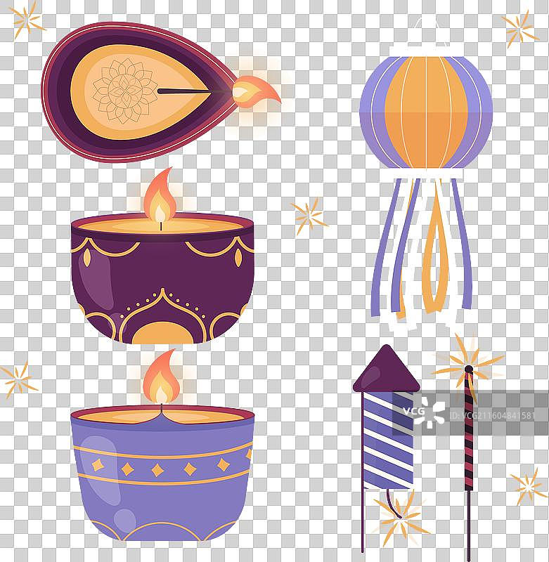 排灯节的扁平化元素集合图片素材