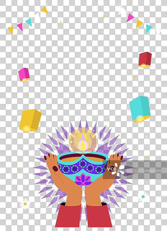 排灯节的扁平化竖版海报模板图片素材