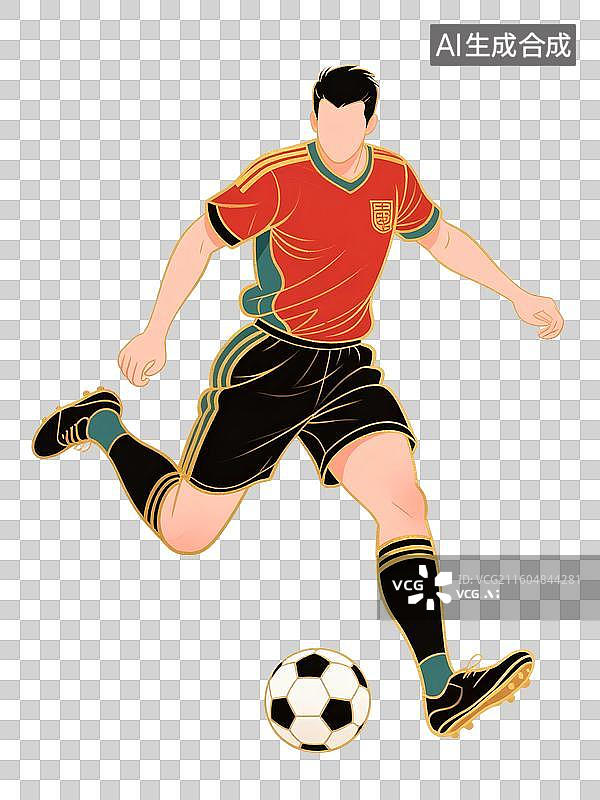 【AI数字艺术】国潮风插画免扣元素：体育比赛，足球运动，世界杯，踢球，锻炼图片素材