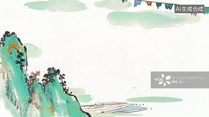 【AI数字艺术】山水画风格的自然风景图片素材