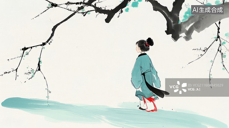 【AI数字艺术】女子赏梅图图片素材