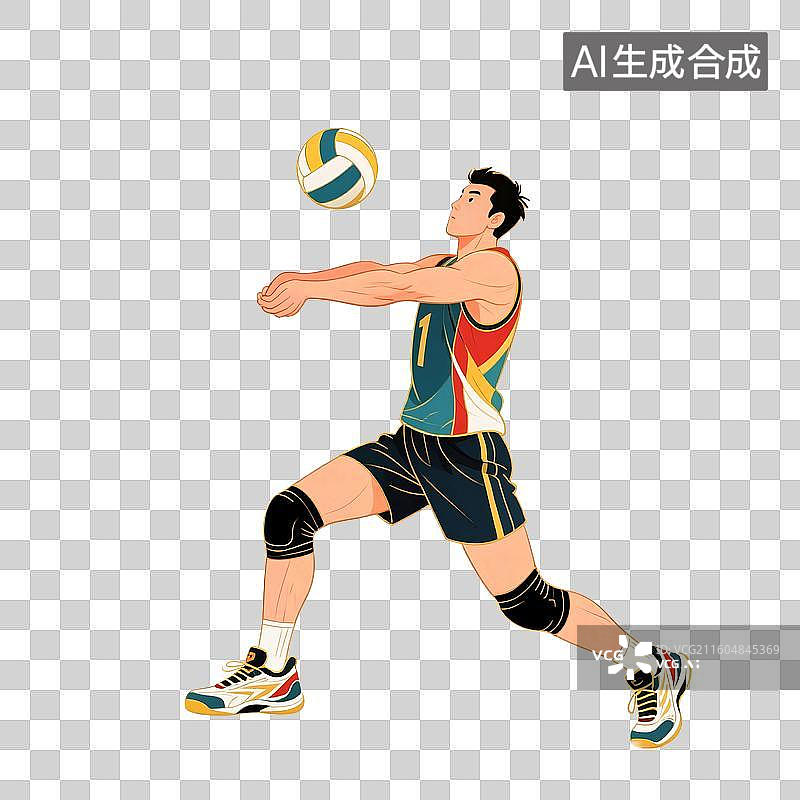 【AI数字艺术】国潮风插画免扣元素：全运会，排球运动，男排，国潮风，锻炼图片素材