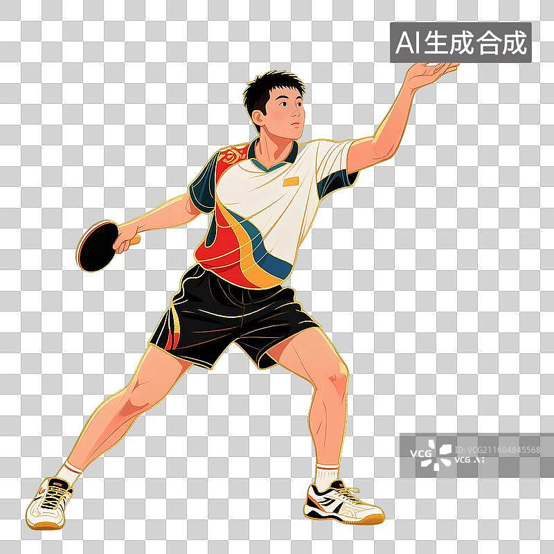 【AI数字艺术】国潮风插画免扣元素：乒乓球男运动员图片素材