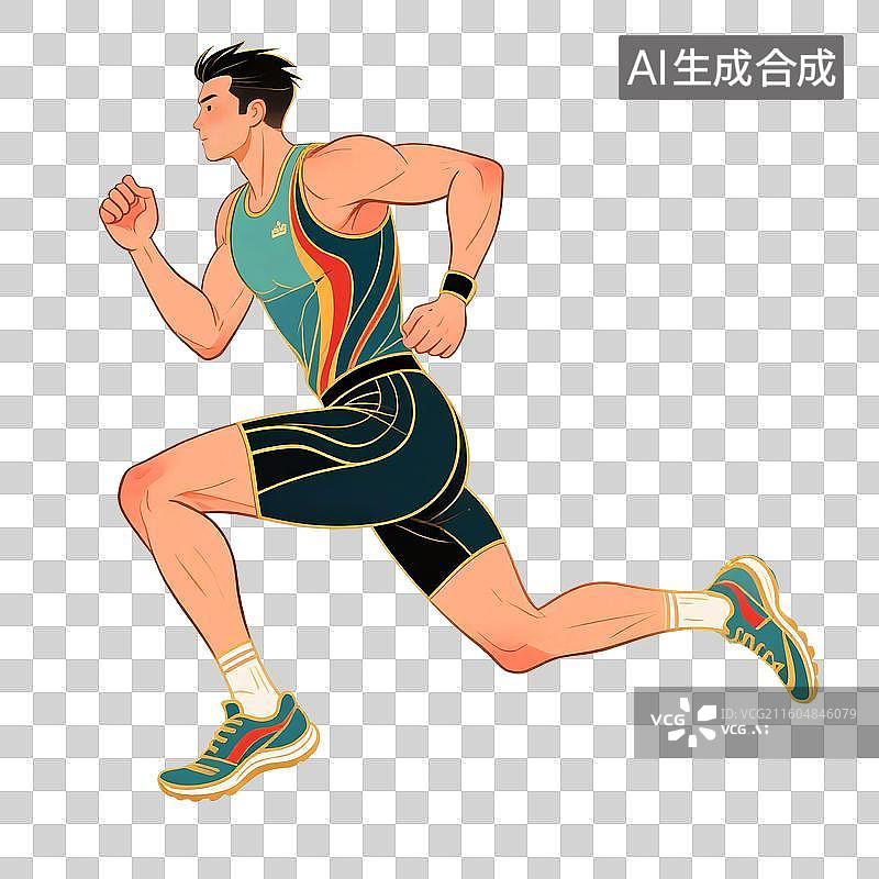 【AI数字艺术】国潮风插画免扣元素：马拉松赛跑，短跑，慢跑，长跑，健康图片素材