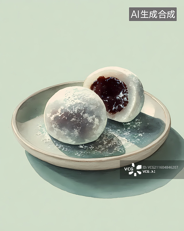 【AI数字艺术】豆沙大福美食插画图片素材
