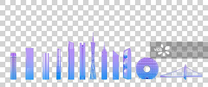 3D渲染的广州城市地标元素广州城市插画图片素材