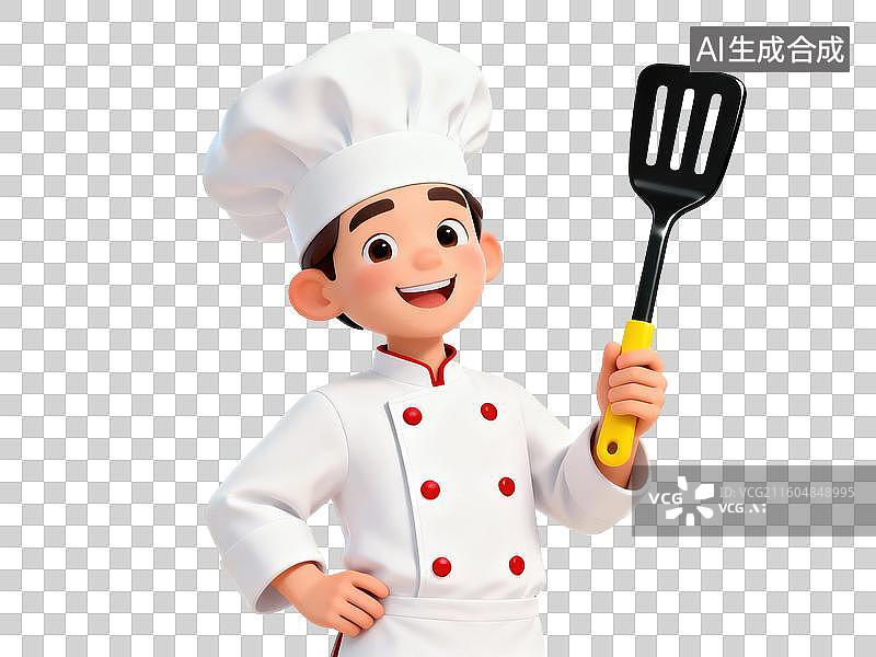 【AI数字艺术】卡通厨师手持锅铲图片素材