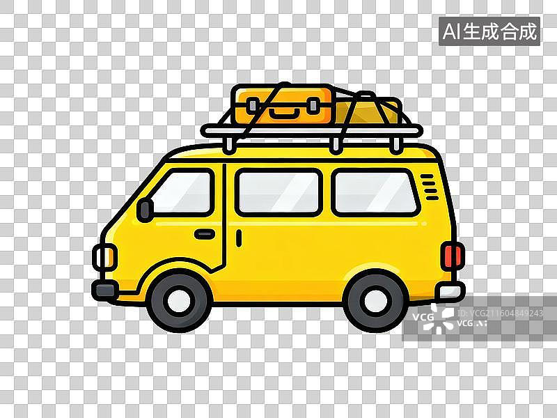 【AI数字艺术】黄色旅行车顶载行李图片素材