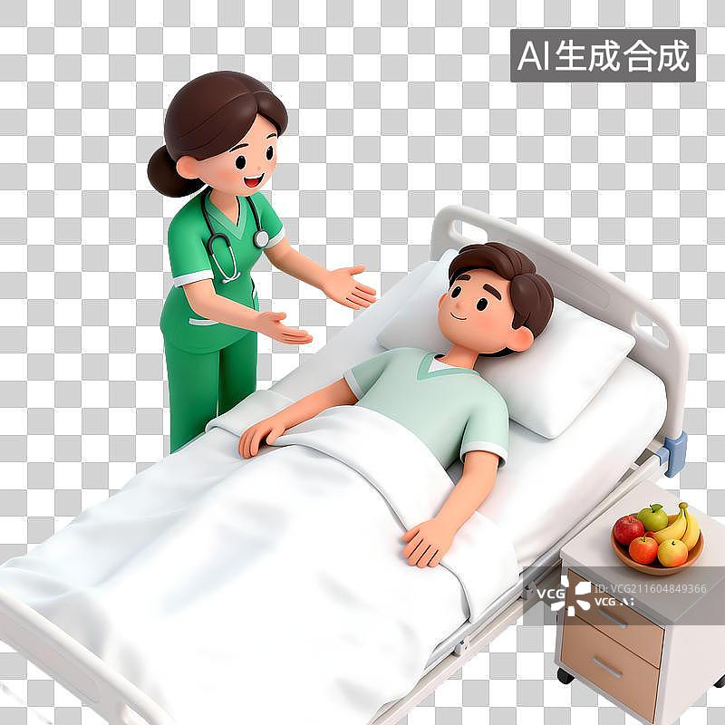 【AI数字艺术】3D渲染，护工护士协助病床上的病人图片素材