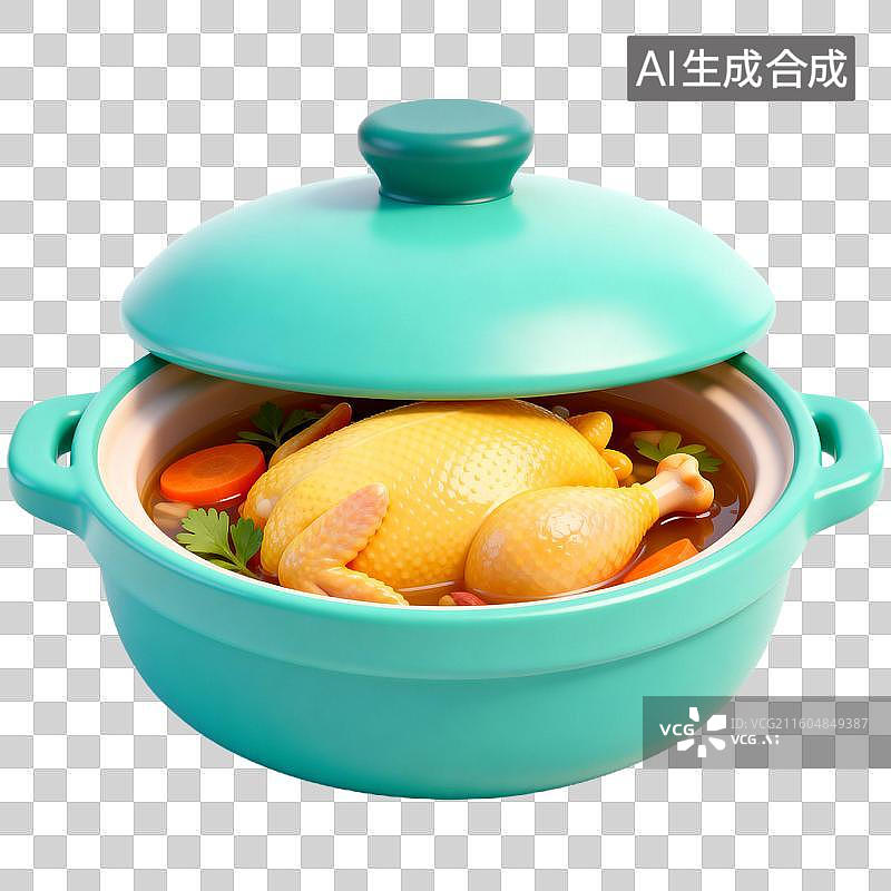 【AI数字艺术】3D拟物风格二十四节气冬天立冬元素砂锅炖鸡图片素材