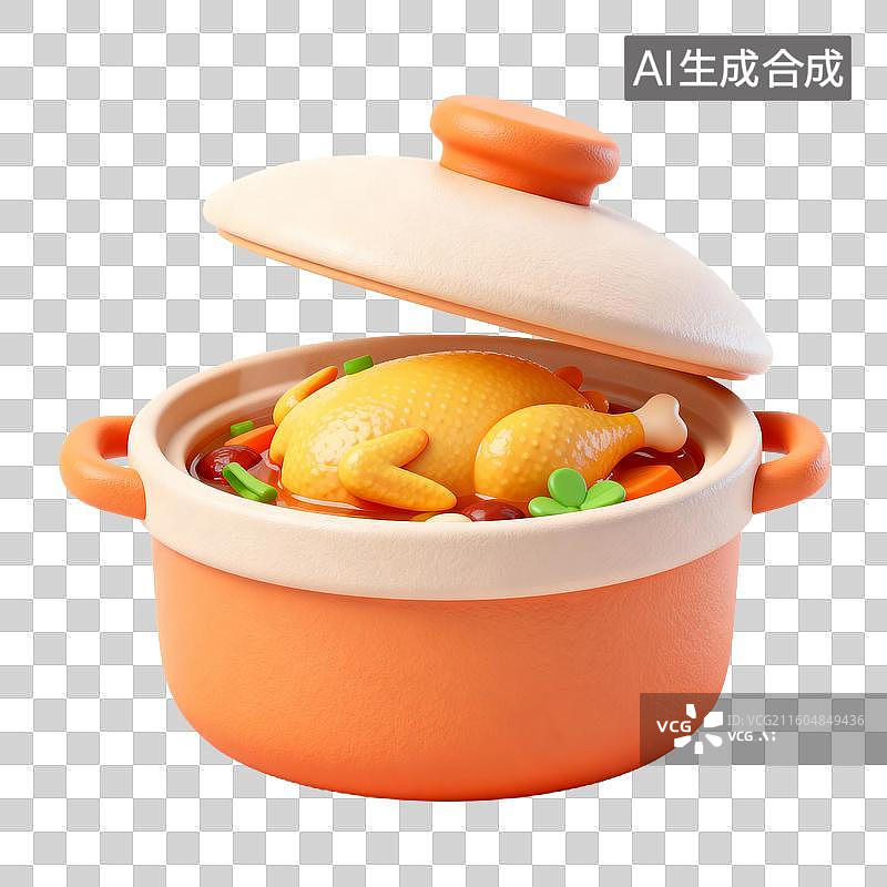 【AI数字艺术】3D拟物风格二十四节气冬天立冬元素砂锅炖鸡图片素材