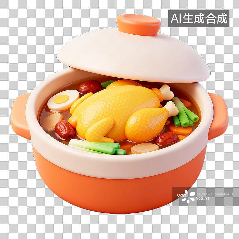 【AI数字艺术】3D拟物风格二十四节气冬天立冬元素砂锅炖鸡图片素材