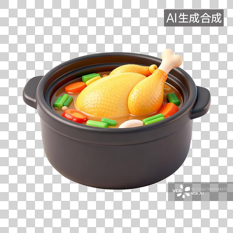 【AI数字艺术】3D拟物风格二十四节气冬天立冬元素砂锅炖鸡图片素材